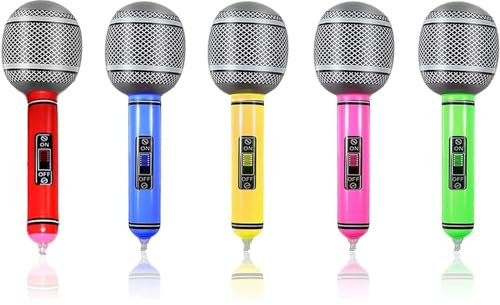 Yumatch 5Pcs Inflatable Microphone for Kids Adults, 35cm, Novelty, Portable, Yellow, Green, Blue, Orange