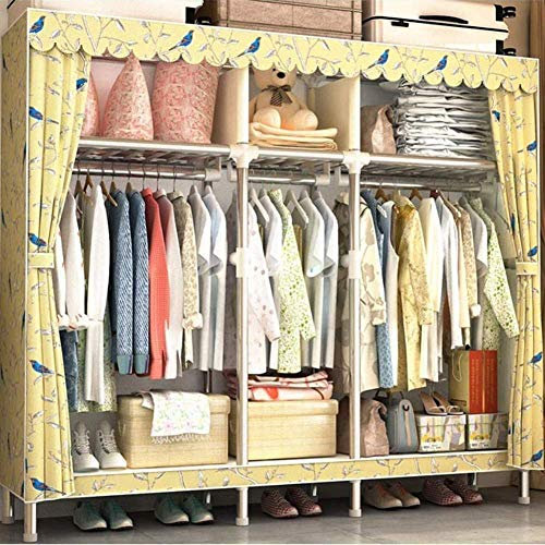 FZZIBQYR Kleiderschränke aus Stoff, tragbarer Schrank, Kleiderschrank, Kleiderschrank-Organizer mit Metallregal und Staubschutz, einfach zu montieren, 26 mm Dickes Stahlrohr, faltbar, zum Aufbewahren