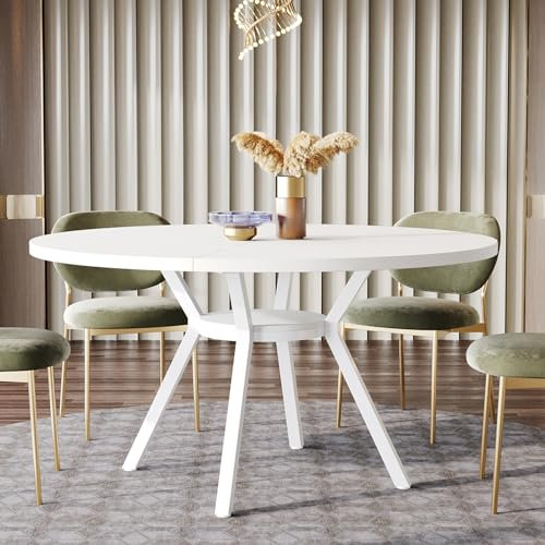 Tribesigns Mesa de Comedor Redonda 120cm para 4 Personas, Mesa de Comedor Círculo con Base de Metal,Estilo escandinavo Ronda y Patas de metálico, 120 * 75 cm (Blanco)
