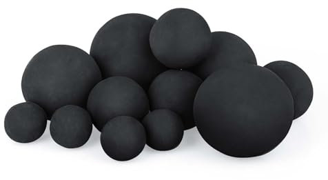 Palline di fuoco in ceramica, set misto di 12 pietre di fuoco rotonde riutilizzabili, per interni ed esterni, decorazione per braciere o camino, nero