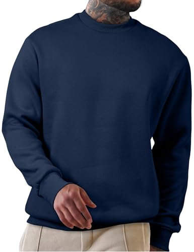 JMIERR Sweatshirt Herren Baumwolle Rundhals Hoodie Pullovers Winter Männer Soft Langarm Sweatshirts Loose Fit Blau M