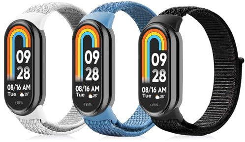 aceyoon Elastische Nylon Armband nur Kompatibel mit Xiaomi Smart Band 9 /Mi Band 8, 3 Stück Verstellbare Sport Armbänder für Xiaomi Mi Band 8 / Mi Band 9