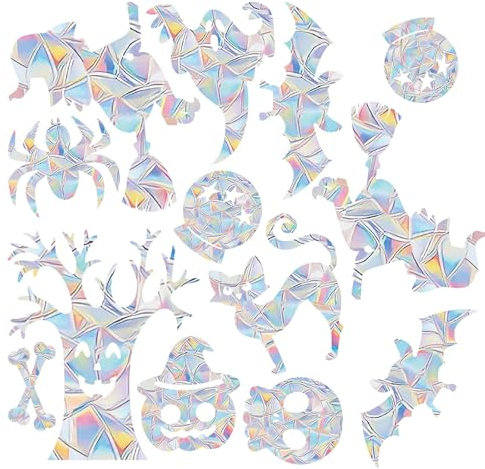 GoldRock Halloween Sticker Prisma Fensteraufkleber Vogelschutz, Halloween Deko Fenster, Suncatcher Sticker Halloween Fensterdeko, Gespenster Fledermaus Fenstersticker,Vogelschutz Aufkleber für Fenster