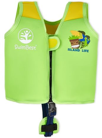 SwimBest Schwimmweste - Schwimmjacke/Auftriebshilfe mit Sicherheitsgurt und herausnehmbaren Schwimmkörpern (Island Life, S (15-19kgs))