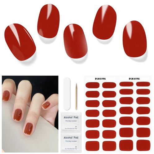 Nagelfolie UV Härtend - 28 Stück Nagelsticker Röte UV Gel Nagelfolien Selbstklebend Halloween Nail Sticker Nagellackstreifen Gel-Nagelaufkleber Herbst Art Stickers DIY für Damen(Karamell-Macchiato)