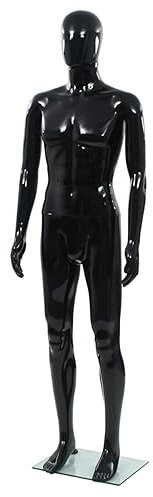 Homgoday Schaufensterpuppe Mann Ganzfigur Glassockel 185cm Schwarz Glänzend Innenmöbel für Wohnzimmer Büro Schlafzimmer