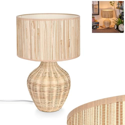 HOFSTEIN Tischleuchte Halarna, Tischlampe aus Rattan/Korbgeflecht/Seegras in Natur/Beige, Leuchte im Retro/Vintage-Design, mit Schalter am Kabel, E27, Wohnzimmer, Schlafzimmer, Esszimmer, Flur, Büro