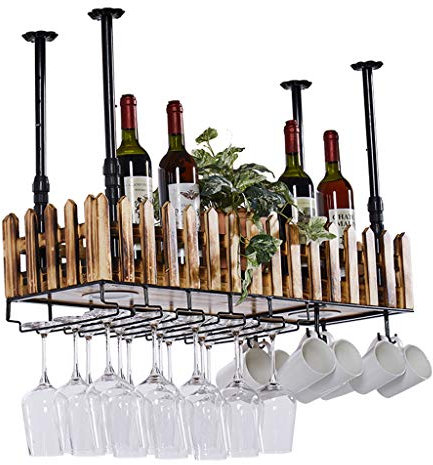 Estante de vino industrial rústico montado en la pared con soporte de vidrio para el hogar, bar, cocina, organizador de 100 cm