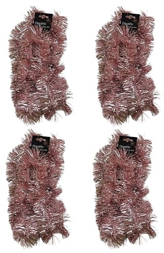Shop4allsorts 4 blush pink christmas tinsel garland decoration - christmas tinsel - tinsel strand - dusky pink tinsel - 2.7m 270cm x 7cm - christmas tree decoration.