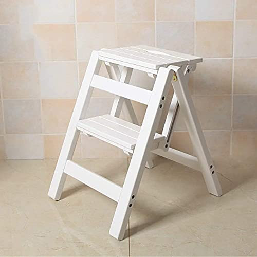 Escabeau Pliant en Bois à 2 marches, escabeau Portable Multifonction pour Cuisine Domestique, Salle de Bain O (Blanc) (Blanc)