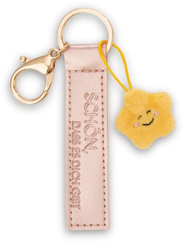 Porte-clés « Schön, dass es dich gibt » - En cuir synthétique - Or rose - 10 cm - Avec étoile