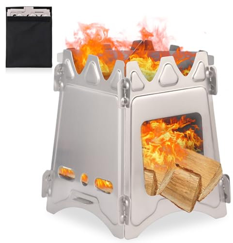 Infreecs Portable Camping Wood Stove, Foldable Small Camping Stove, Lightweight Stainless Steel Backpacking Stove with Carrying Bag, for Outdoor Travel, Hiking, Picnic