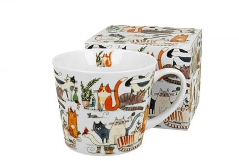 DUO ANIMALS Becher 600 ml CAT'S WORLD - LAZY CATS aus New Bone China Porzellan