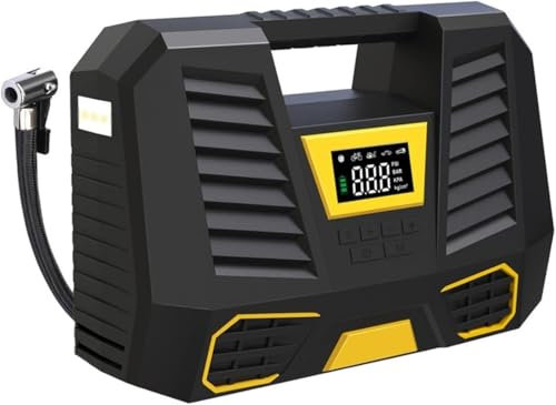 Compresseur d'Air Portable, 150 PSI, 12V CC, Gonfleur de Pneus avec Écran LCD et Lampe LED, Noir/Jaune
