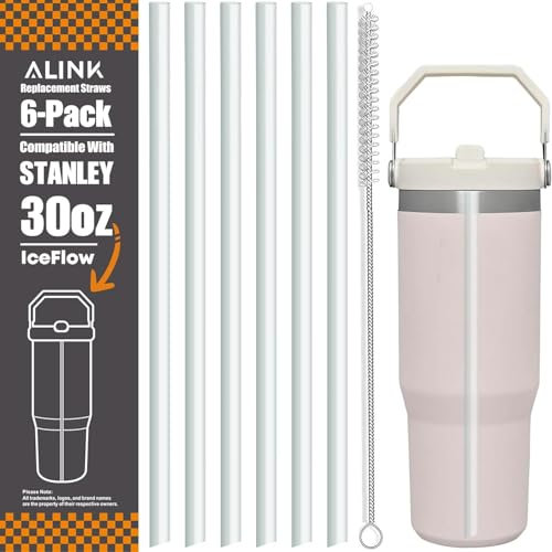 ALINK Ersatz Strohhalm für Stanley Iceflow 850 ml, wiederverwendbar, transparent, kompatibel mit Stanley IceFlow Flip Trinkhalmen mit Strohhalm-Reinigungsbürste für Stanley (nur passend für Iceflow