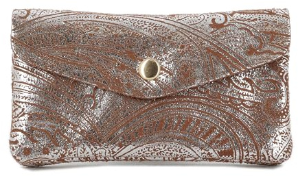 Porte-Monnaie Cartes Femme Cuir Suédé Métallisé - Portefeuille Format Mi-Long Motif Baroque - Compact Tendance - Camel