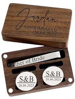 BFBZYME Ensemble De Boutons De Manchette Et Pinces À Cravate En Acier Inoxydable For Homme, Coffret Cadeau En Bois De Noyer Noir, Idéal For Un Mariage Ou Une Soirée D'affaires