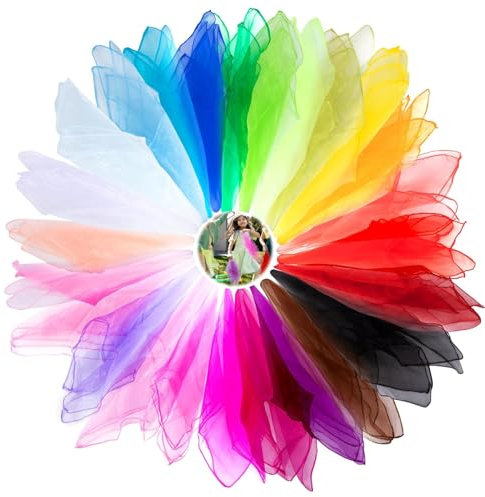 20 Stück Jongliertücher,Bunte Tücher,60 x 60 cm Square Bunte Tanz Chiffontücher,Seidentücher,Schwungtuch,Chiffontücher,Tücher Für Kindergarten Kindershow Sensorisches Jonglieren Tanzen