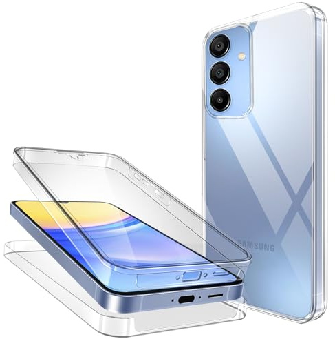 Jrkvniv Coque pour Samsung Galaxy A15 4G/5G, Transparente Souple Mince Étui Silicone TPU Gel et PC Rigide Intégral 360 Degres Protection Anti Choc Anti-Scratch Bumper Full Body Housse Case