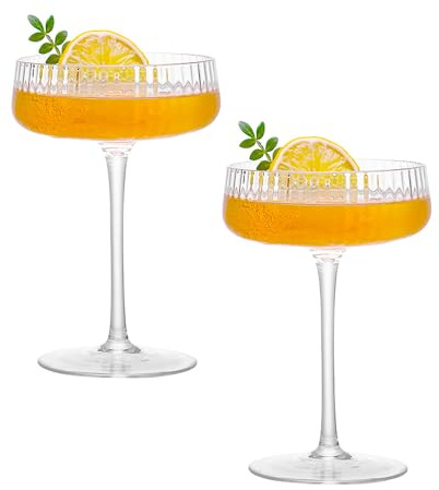 DAJASD Juego de 2 Copas de Cóctel, 250ml Vasos de Martini, Copas de Champán, Cristalería de Tallo Largo para Espresso, Martini, Vino y Cava, Calidad Regale un Bonito Conjunto de Martini