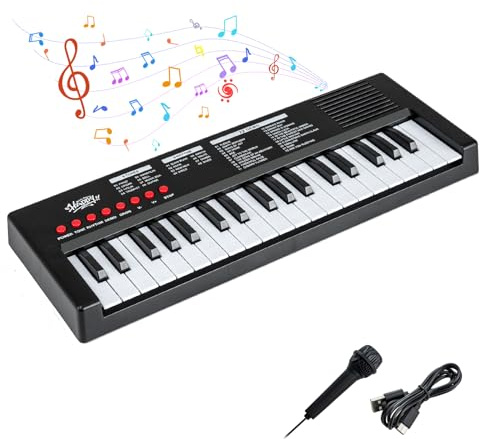 COSTWAY Clavier Piano Enfants 37 Touches avec Microphone, Piano Numérique Portable avec 8 Rythmes, 8 Tonalités, 22 Démos, Haut-parleurs, Jouet Musical Éducatif pour Garçons Filles 3 Ans+ (Noir)