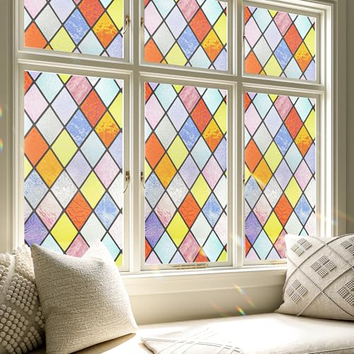 Stickyart Vinilos para Cristales Rombos Vinilo Ventana Efecto Arcoiris 40cmX150cm Vinilo Ventana Privacidad Termico Colores Vinilos para Ventanas De Cristal Cocina Salón Lámina Privacidad Ventanas