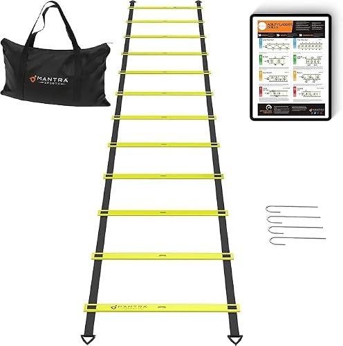 MANTRA SPORTS Agility Ladder, 12-Rung Speed Ladder, Soccer Training Equipment, Footwork Drills, Speed & Agility Equipment, Football Practice Equipment, Basketball Gear, Baseball Gear