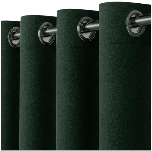 heimtexland Filz Thermovorhang Blickdicht abdunkelnd isolierend HxB 245x135 cm Kälteschutz Sonnenschutz Gardine Energiesparend Schalldämpfung Deko Vorhang Woll-Charakter Typ921 Waldgrün-Silber Ösen