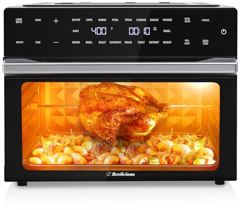 Beelicious 32QT Extra Large Air Fryer, 19 in 1 Air Fryer Toaster Combo with Rotisserie and Dehydrator, Digital Convection Oven for Pizza Countertop, 6 Accessories