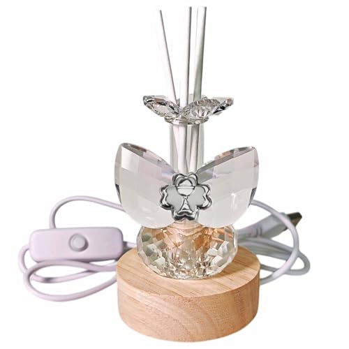 DLM-A1504 Bomboniera Lampada a Led con Profumatore in cristallo brillante cm 9x6x6 linea Fiore Fiorellino con quadrifoglio Calice utile per la Prima Comunione di un bimbo o bimba