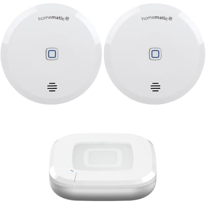 Homematic IP Smart Home 2er-Set Wassersensor mit Access Point 2, Wassermelder für zuverlässige Alarmierung per Sirene und Push-Benachrichtigung in der Smartphone-App bei Feuchtigkeit und Wasser