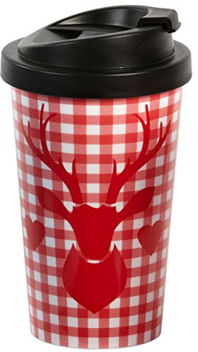 infinite by GEDA LABELS (INFKH) Coffee To go Becher Hirsch rot Kariert Coffee To go Becher, Kunststoff, Rot/Weiß, cm, 9 x 9 x 17 cm, 1 Einheiten