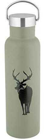 axentia Termo Davos con impreso de ciervo, Termo con doble pared de acero inoxidable, Vaso termico para casa o para llevar, color: gris, aprox. 600 ml