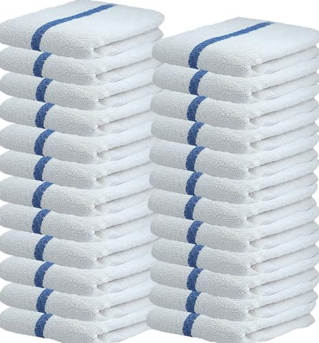 Towels N More 24 Pack 16x19 Bar Mop Towels High Absorbent Cotton Reusable Kitchen Towels - Quick Drying Towels for Chef, Cook, Home, Restaurant, Bar Glass Cleaning Towels (24, Blue Stripe)