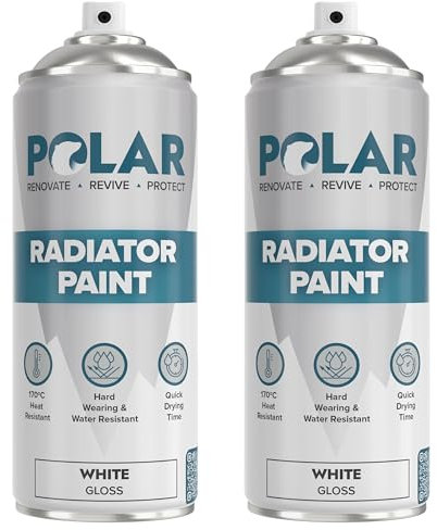 Polar Premium White Radiator Spray Paint - Gloss Finish - 2 x 400ml - Heat Resistant up to 100ºC - Quick Drying & No Primer needed - Exterior Surfaces of Radiators, Hot Water Tanks & More