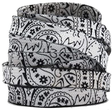 GIVBRO Lacets Plats à Motif Cachemire - Blanc Noir - 140 cm