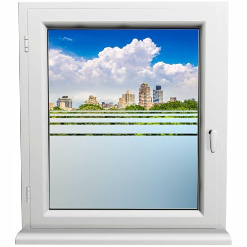 Kiwistar UG Sichtschutzfolie - 80 cm lang - gestreift nach Oben auslaufend Fensterfolie Sichtschutz Milchglas selbstklebend für Bad Dusche Badfenster blickdicht Büro Terasse Klebefolie