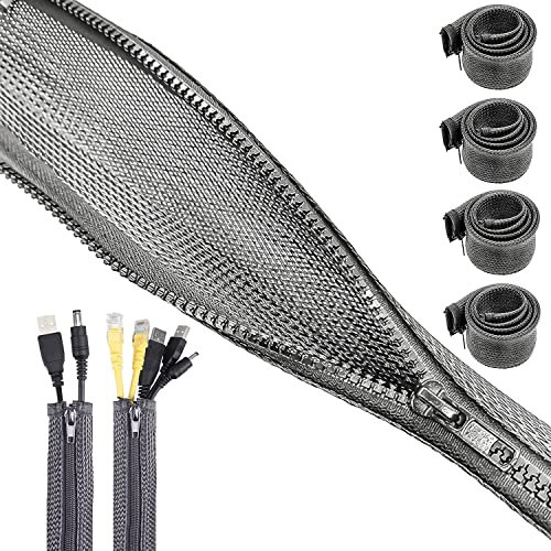 4 Stück 1.5m Kabelkanal Schreibtisch Flexibel Management, kabelmanagement Silbergrau mit Reißverschluss, Kabelschlauch Kabel Cable Organizer Management, für PC Kabelschutz, Durchmesser 2-2.5cm