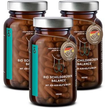CLAV® 3er Set - BIO Schilddrüsen Balance - Jod Selen Komplex Kapseln für die Schilddrüse- aus Bio Kelp (Braunalgen) und Bio Senfsamen - Pflanzlich, Hormonfrei & Vegan - 360 Kapseln für 12 Monate