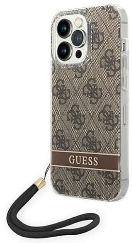 Guess GUOHCP14LH4STW Hülle für iPhone 14 Pro 6,1 braun/Brown hardcase 4G Print Strap