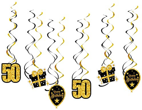 GoldRock 50 Geburtstag Deko Spiralen, Deko 50. Geburtstag Mann Frau,Luftschlangen Geburtstag 50 Schwarz Gold,Hängende Wirbel Geburtstagsdeko, 50. Geburtstag Deko,Hängedeko,50 Geburtstag Mann Frau Deko