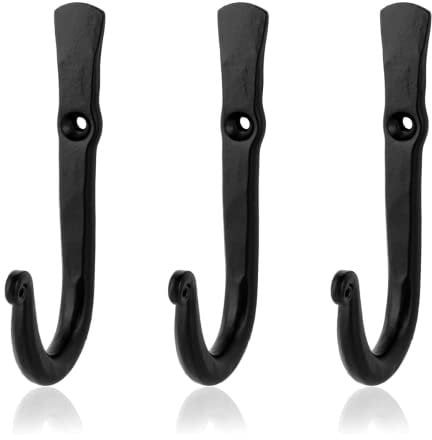 Fayesia Black Hooks - Blacksmith Handcrafted Decorative Wall Mounted Coat Hooks for Hanging Coats, Towels, Bags, Keys and More - Screws Included - Set of 3 (Straight)