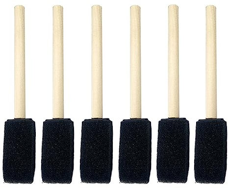 GLADFRESIT Lot de 6 pinceaux en mousse de 2,5 cm avec manche en bois pour acrylique, teintures, vernis, arts et travaux manuels