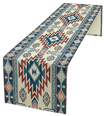 Native ethnische Läufer, indisches Tribal-Ornament-Muster, geometrisches Azteken-Tischläufer, Dekoration für Küche, Familienessen, Urlaub, Party, Bauernhaus-Stil, 33 x 178 cm