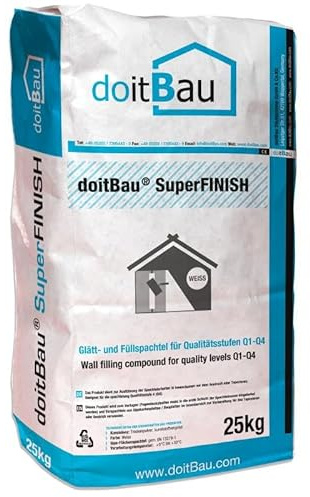 doitBau 12x SuperFINISH Glätt- und Füllspachtel 25kg Profi Feinspachtelmasse Glättspachel - superglatt - strahlend weiß - glätten und füllen - Gipsspachtel Wandfüller Wandspachtelmasse