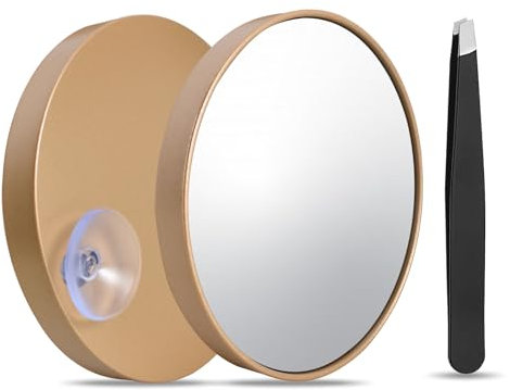 Naapesi Specchietto ingranditore 30x, Ingrandimento Specchio con ventosa e Pinzette, Mini Specchio Ingranditore da Viaggio, Bastone su Specchio Doccia per Viaggi Bagno Trucco Rasatura (Oro Rosa)