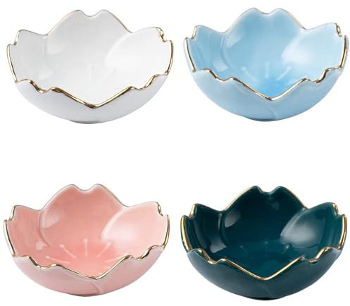 Fahibin 4pcs Mini Bols à Trempette Fleurs,Bol à Tremper en Céramique,Mini Condiment Porcelaine Soucoupe Bol,pour les sauces soja, les entrées, les sushis ou les snacks