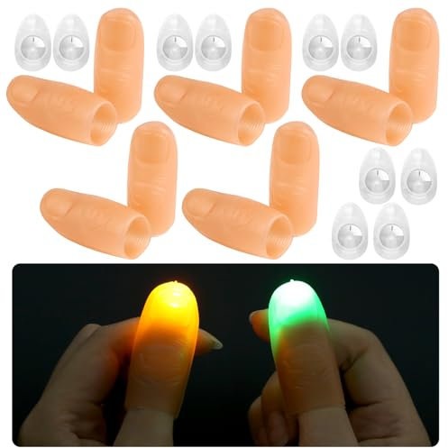 Aubess 10 Stück Magische Daumen Lichter, Gefälschter Daumenlichter Zauberdaumen, Blinkende LED Finger Lampe für Magie, Bar Requisiten, Streichspielzeug (5 Farben der Lichter)