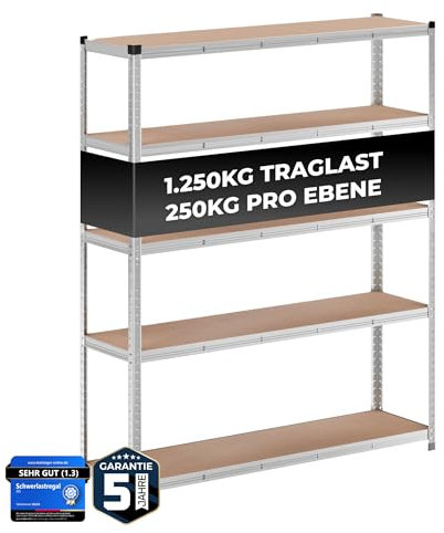 ALL Premium Schwerlastregal 180x150x40 cm Silber 1250kg Traglast, stabiles Regal 40 cm tief geeignet als Lagerregal Metall, Werkstattregal & Regal Metall Schwarz, vielseitige Lagerregale für Keller