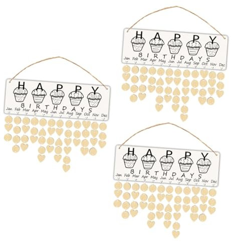 VILLCASE 3stücke Kalender Für Geburtstage Handgemachtes Ornament Beige Und Schwarz Wanddekoration Für Zuhause Und Büro Holzchips Und Eisenringen